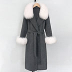 OFTBUY Fashion Warm Top Clothing Women Real Fur Wool Coat Female New Autumn Winter Wool Jacket with Natural Fur Collar and Cuffs