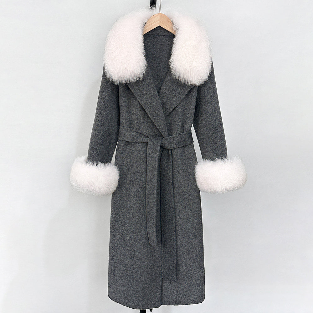 OFTBUY Fashion Warm Top Clothing Women Real Fur Wool Coat Female New Autumn Winter Wool Jacket with Natural Fur Collar and Cuffs