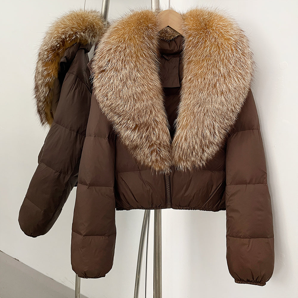 OFTBUY New Puffer Jacket Women with Large Natural Fox Fur Collar Short Fluffy Thick Parkas Female 90% White Duck Down Coat Lady