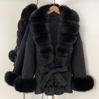 OFTBUY Big Natural Fox Fur Pinnacle 100% Wool Coat Female New Autumn Winter Clothes Women Belt Natural Fur Collar Woolen Jacket
