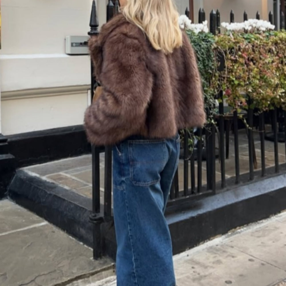 OFTBUY Autumn Winter Clothes Women Fashion Short Faux Fur Jacket Suit Collar Fake Fur Coat Long Sleeve Artificial Fox Fur Overcoat