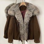 OFTBUY Loose Real Fox Fur Puffer Jacket Lady 100% Cotton Natural Fur Duck Down Coat Female New Winter Thick Warm Clothes Women