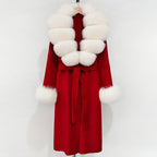 OFTBUY New Women's Double-Faced Wool Coat with Large Real Fox Fur Belted Warm Winter Luxury Fashion Outerwear Woolen Jacket Lady
