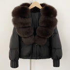 OFTBUY Luxury 90% Duck Down Puffer Jacket with Oversized Real Fox Fur Collar - Short Tiered Winter Coat