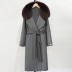 OFTBUY New Autumn Winter Long Clothing Women Fashion Warm Wool Coat with Real Fox Fur Collar Belt Elegant Woolen Jcacket Female