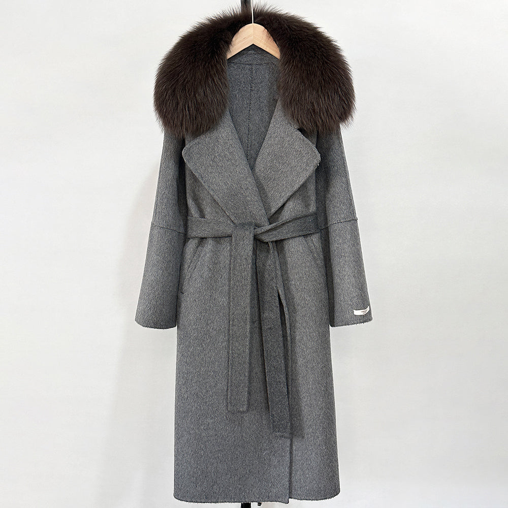 OFTBUY New Autumn Winter Long Clothing Women Fashion Warm Wool Coat with Real Fox Fur Collar Belt Elegant Woolen Jcacket Female