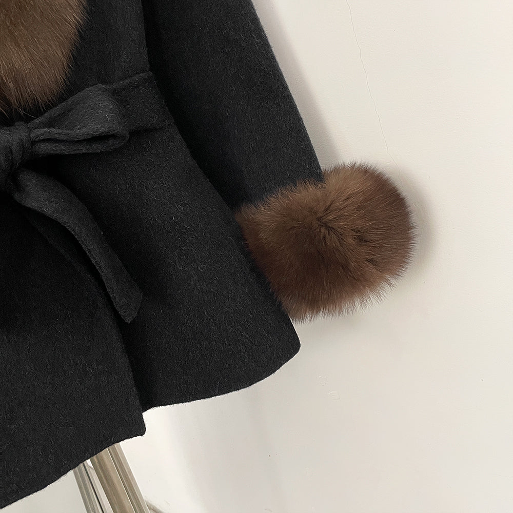 OFTBUY New Women's Double-Faced Wool Coat with Large Real Fox Fur Collar Cuffs Belted Warm Winter Elegant Fashion Outerwear Lady