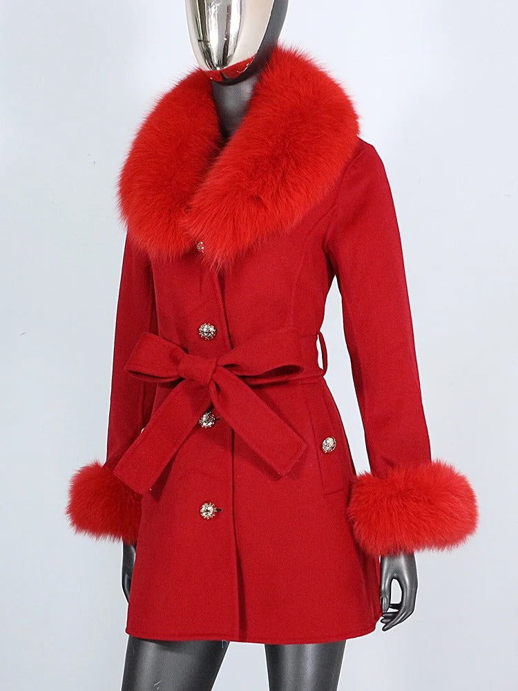 OFTBUY Double-sided Wool Coat Female New Autumn Winter Real Fox Fur Clothes Women Detachable Fur Cuffs Woolen Cashmere Jacket