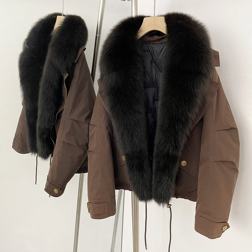 OFTBUY Down Jacket Women Real Fox Fur Collar Autumn Winter White Duck Down Coat Warm Puffer Jacket Female Waterproof  Feathers