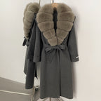 OFTBUY Belted Elegant Warm Outerwear Coat Female Women's Luxury Double-Faced Wool Jacket Winter Oversized Real Fox Fur Collar