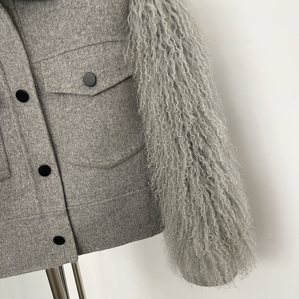 OFTBUY Fashion Thick Warm Real Fur Cashmere Wool Coat Short Mongolia Sheep Fur Wool Jacket Women New Autumn Winter Clothes Lady