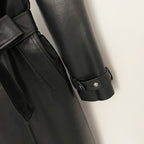 OFTBUY Long Faux Leather Jacket with Faux Fur Collar New Autumn Winter Clothes Women Fashion Belt Pocket Coat Female Streetwear