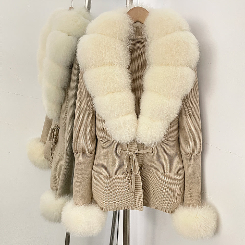 OFTBUY New Autumn Winter Knit Cardigan Women Fashion Warm Clothes with Real Fox Fur Luxury Natural Fur Sweater Jacket Female