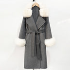 OFTBUY Belted Long Warm Winter Elegant Fashion Outerwear New Women's Double-Faced Wool Coat with Real Fox Fur Collar and Cuffs