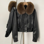OFTBUY New Spring Autumn Short Top Clothes Women Fashion Pu Leather Jacket with Faux Fur Collar Biker Fake Leather Coat Female