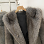 OFTBUY Luxury Hooded Faux Fur Jacket - Premium Vegan Silver Fox Style Cropped Winter Coat