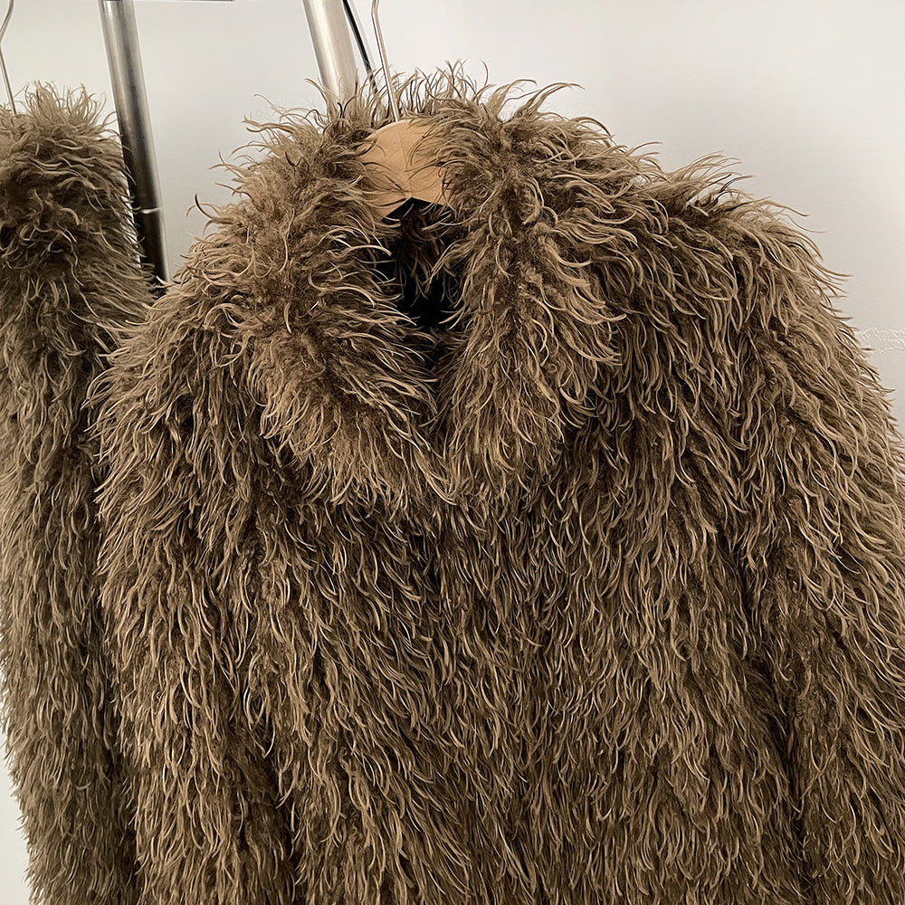 OFTBUY Wholesale Faux Fur Coat Female Artificial Mongolian Sheep Fur Fluffy Jacket Women New Winter Thickened Warm Outerwear Lady