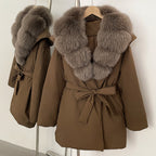 OFTBUY Natural Fox Fur Collar Fluffy Puffer Jacket Women Thickened Warm Real Fur White Duck Down Coat New Winter Parke Outerwear