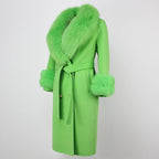 OFTBUY Winter Jacket Women Long Natural Wool Blends Cashmere Real Fur Coat Double Breasted Belt Warm Streetwear New Fashion