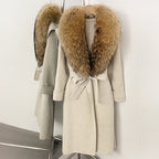 OFTBUY Belted Elegant Warm Outerwear Coat Female Women's Luxury Double-Faced Wool Jacket Winter Oversized Real Fox Fur Collar