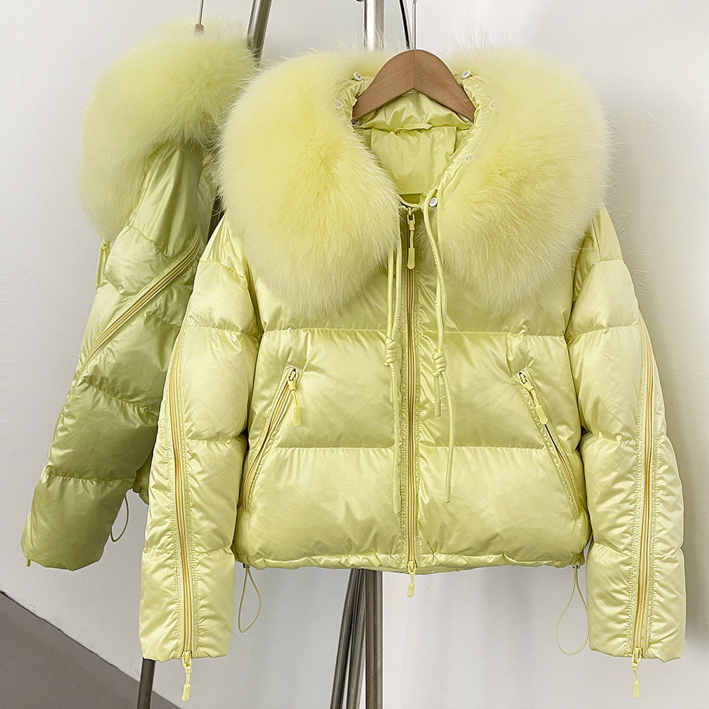 OFTBUY Designer Real Fox Fur Duck Down Jacket Female New Warm Thicken Autumn Winter Coat Women Zipper Reality Fur Puffer Clothes