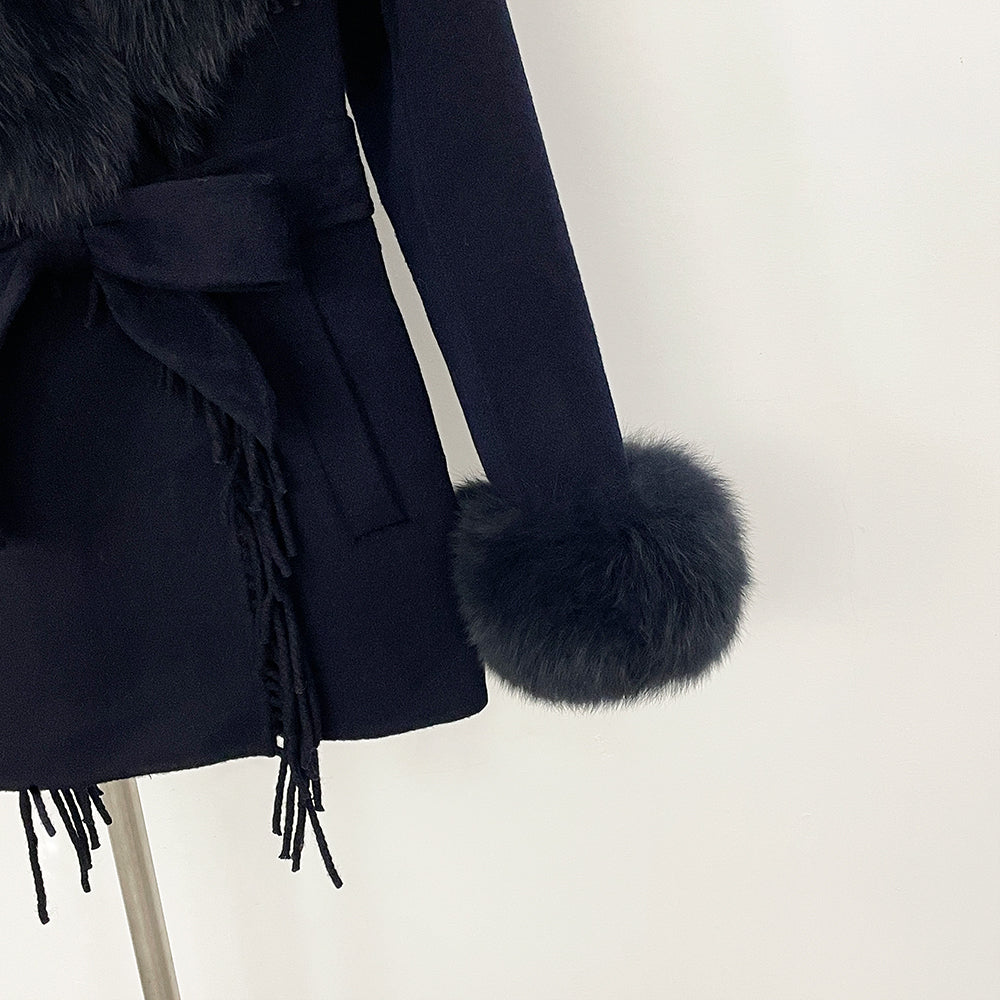 OFTBUY Short Real Fox Fur Wool Coat New Autumn Winter Clothes Women Fashion Natural Fur Woolen Jacket Female Tassel Overcoat