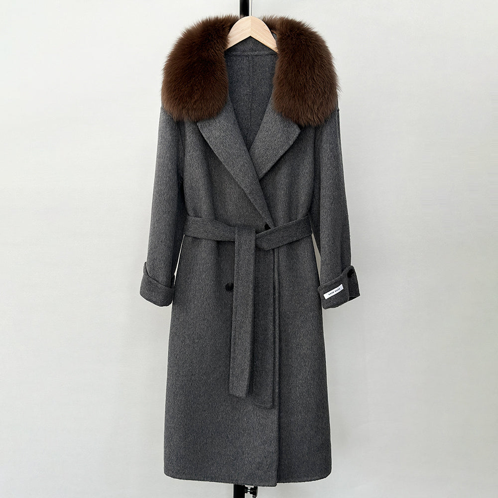 OFTBUY Winter Clothes Women Large Natural Fox Fur Jacket Long Wool Blends Cashmere Coat Belt Female Warm Woolen Streetwear