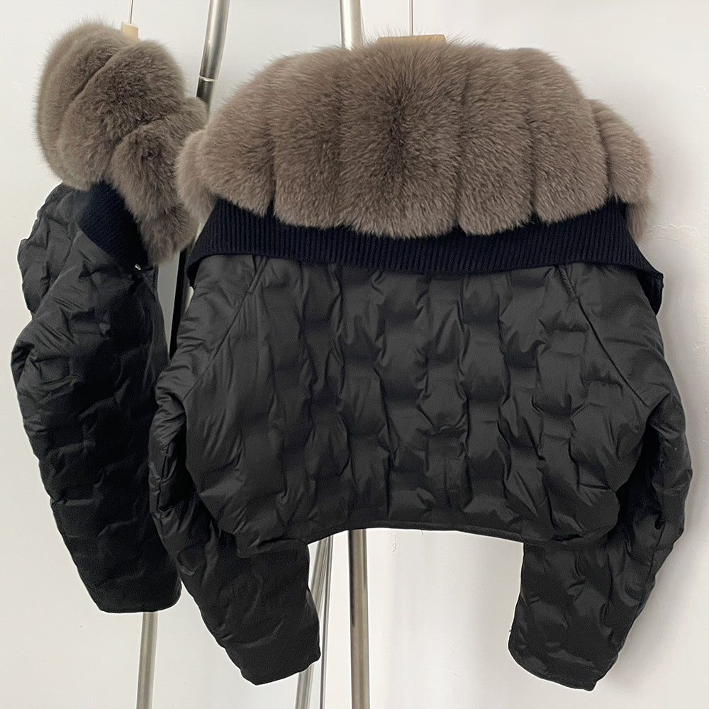 OFTBUY Thickened Warm Fluffy Real Fox Fur Puffer Jacket Women Short Long Sleeve White Duck Down Coat Female New Winter Clothing