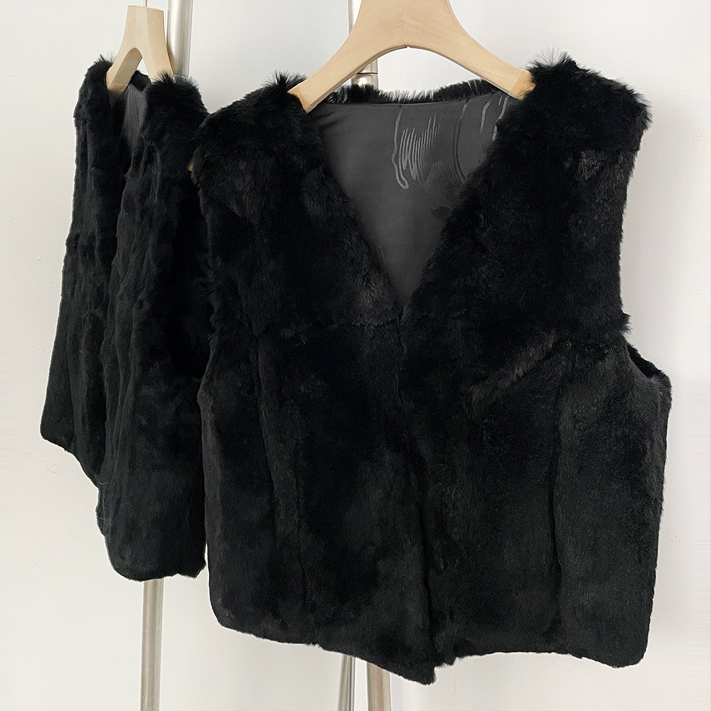 OFTBUY New Autumn Winter Clothes Outerwear Women Natural Patchwork Real Rex Rabbit Fur Vest V-Neck Natural Fur Waistcoat Female
