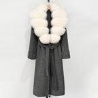 OFTBUY Long Belt 100% Wool Coat with Real Fox Fur Collar Warm Natural Fur Woolen Jacket Female New Autumn Winter Clothing Women