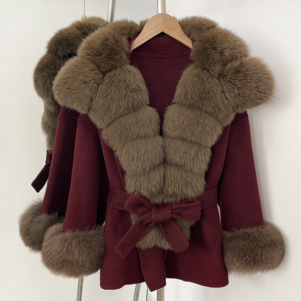 OFTBUY Luxury Real Fox Fur 100% Wool Coat Female New Autumn Winter Warm Woolen Clothes Women Long Sleeves Cashmere Woolen Jacket