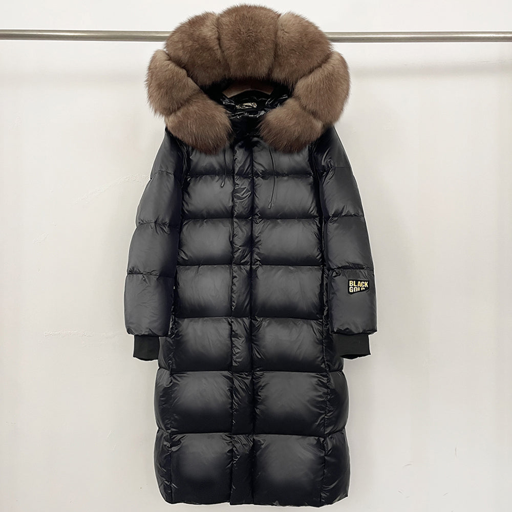 OFTBUY Natural Fox Fur Coat New Winter Clothes Women Fashion Long Hooded White Duck Down Overcoat Real Fur Puffer Jacket Female