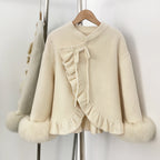 OFTBUY New Women's Wool Jacket with Real Fox Fur Cuffs Winter Elegant Fashion Clothing Outerwear Short Luxury Woolen Coat Female