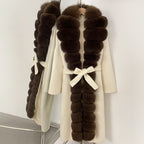 OFTBUY New Autumn Winter Clothes Women Belt Natural Fur Collar Woolen Jacket Long Big Fox Fur Pinnacle 100% Wool Coat Female