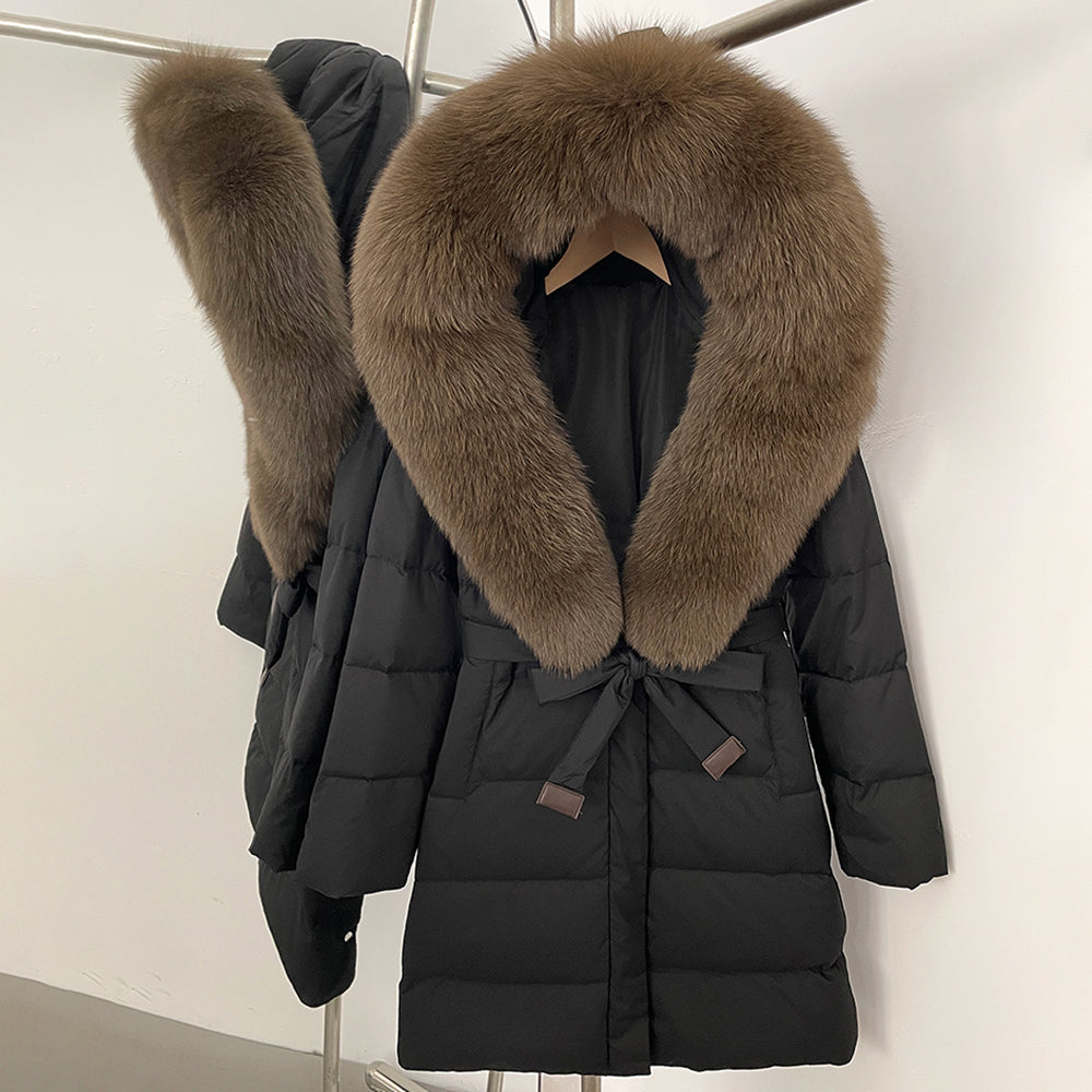 OFTBUY New Winter Genuine Fox Fur Hooded Puffer Coat Women Women's White Duck Down Jacket Outerwear Female Fashion Parkas