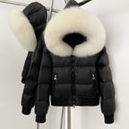 OFTBUY Big Natural Raccoon Fur Fluffy Puffer Jacket Women Knit Cuff Real Fur Collar White Duck Down Coat New Winter Top Clothes