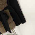 OFTBUY Luxury Warm Winter Fashion Outerwear New Women's Knit Cardigan with Oversized Real Fox Fur Trim Self-Tie Belt Sweater