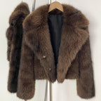 OFTBUY Luxury Oversized Lapel Faux Fur Jacket - Premium Vegan Fur Short Coat for Winter Glamour