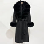 OFTBUY Fashion Warm Woolen Jacket with Real Fox Fur Collar and Cuffs New Autumn Winter Wool Clothing Women Long Belt Outerwear