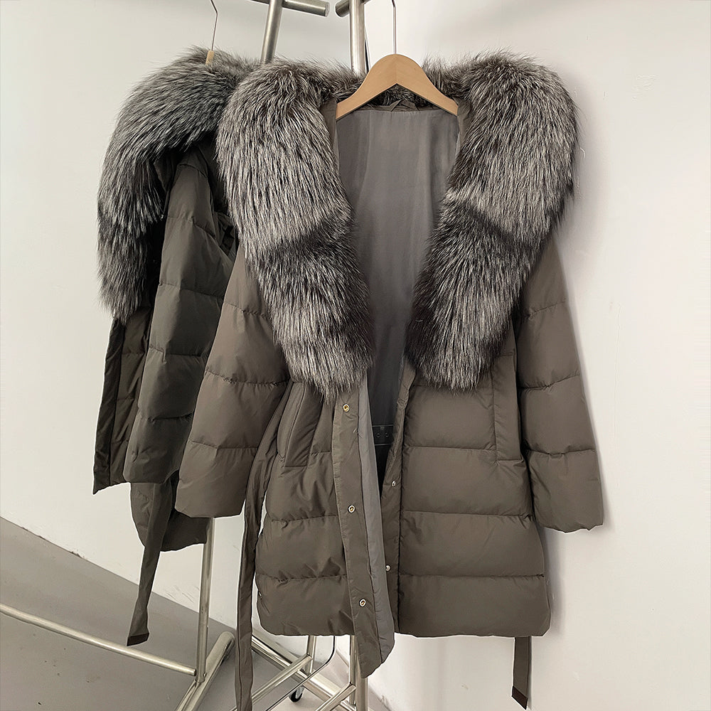 OFTBUY New Winter Genuine Fox Fur Hooded Puffer Coat Women Women's White Duck Down Jacket Outerwear Female Fashion Parkas