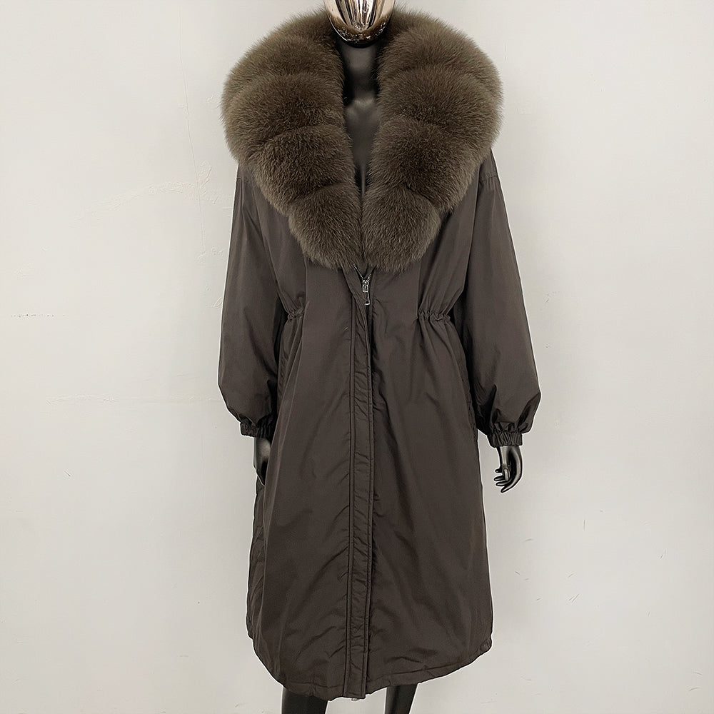 OFTBUY New Zipper Autumn Winter Clothes Women Natural Fox Fur Collar Goose Down Coat Long Warm Thickened Real Fur Puffer Jacket