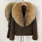 OFTBUY Women's Luxury Real Fox Fur Collar Knit Coat Warm New Autumn Winter Jacket Female Elegant Cardigan Sweater Outerwear