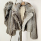 OFTBUY Luxury Oversized Lapel Faux Fur Jacket - Premium Vegan Fur Short Coat for Winter Glamour