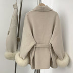OFTBUY High End Double-sided Wool Strapping Real Wool Fur Coat Women's Removable Cuffs Fox Fur Temperament Cashmere Short Jacket
