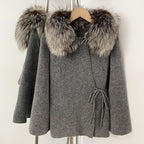 OFTBUY Women's Real Fox Raccoon Fur Collar Knit Wrap Coat Drawstring Waist Autumn Winter Cardigan Jacket Female Luxury Outerwear