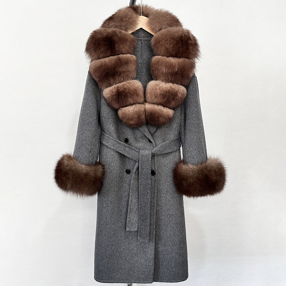 OFTBUY Wholesale New Autumn Winter Clothes Long Natural Woolen Coat Women Fashion Warm 100% Wool Real Fox Fur Jacket Overcoat