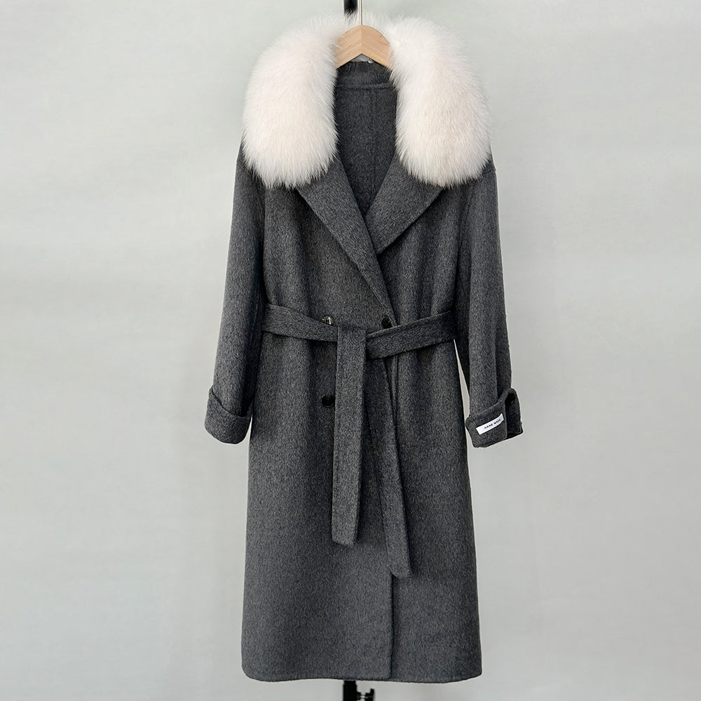 OFTBUY Winter Clothes Women Large Natural Fox Fur Jacket Long Wool Blends Cashmere Coat Belt Female Warm Woolen Streetwear