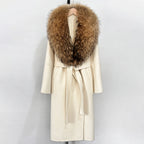 OFTBUY New Autumn Winter Top Clothes Female Long Big Real Fox Fur Collar Woolen Jacket Women Fashion Warm Cashmere Wool Coat
