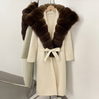 OFTBUY Long Belt Real Fur Wool Coat Female New Autumn Winter Warm Clothes Women Natural Fox Fur Collar Cashmere Woolen Jacket