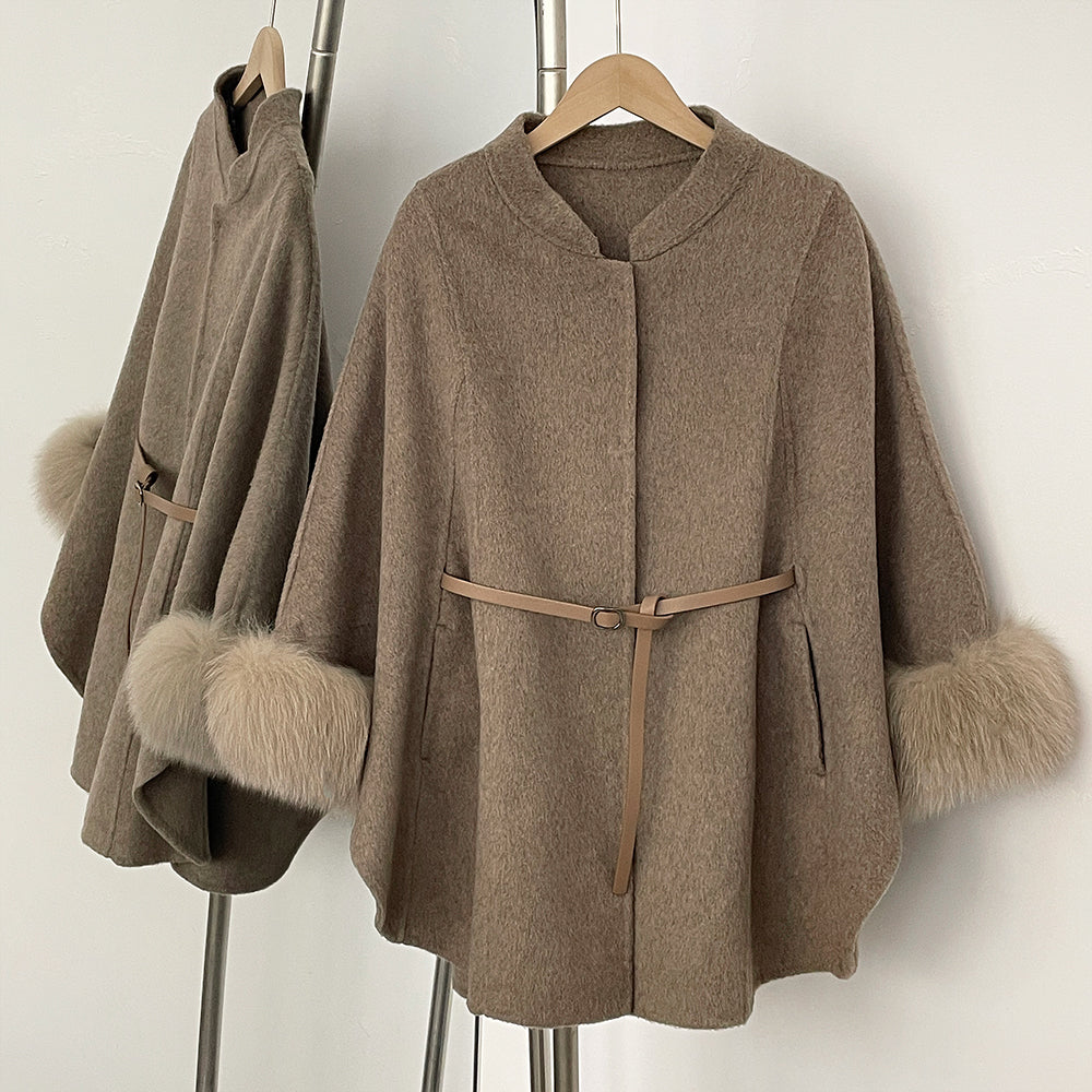 OFTBUY New Autumn Winter Coat Wool Women's Fur Sleeve Detachable Real Fox Fur Collar Warm A-line Jacket Luxury Thick Female Coat